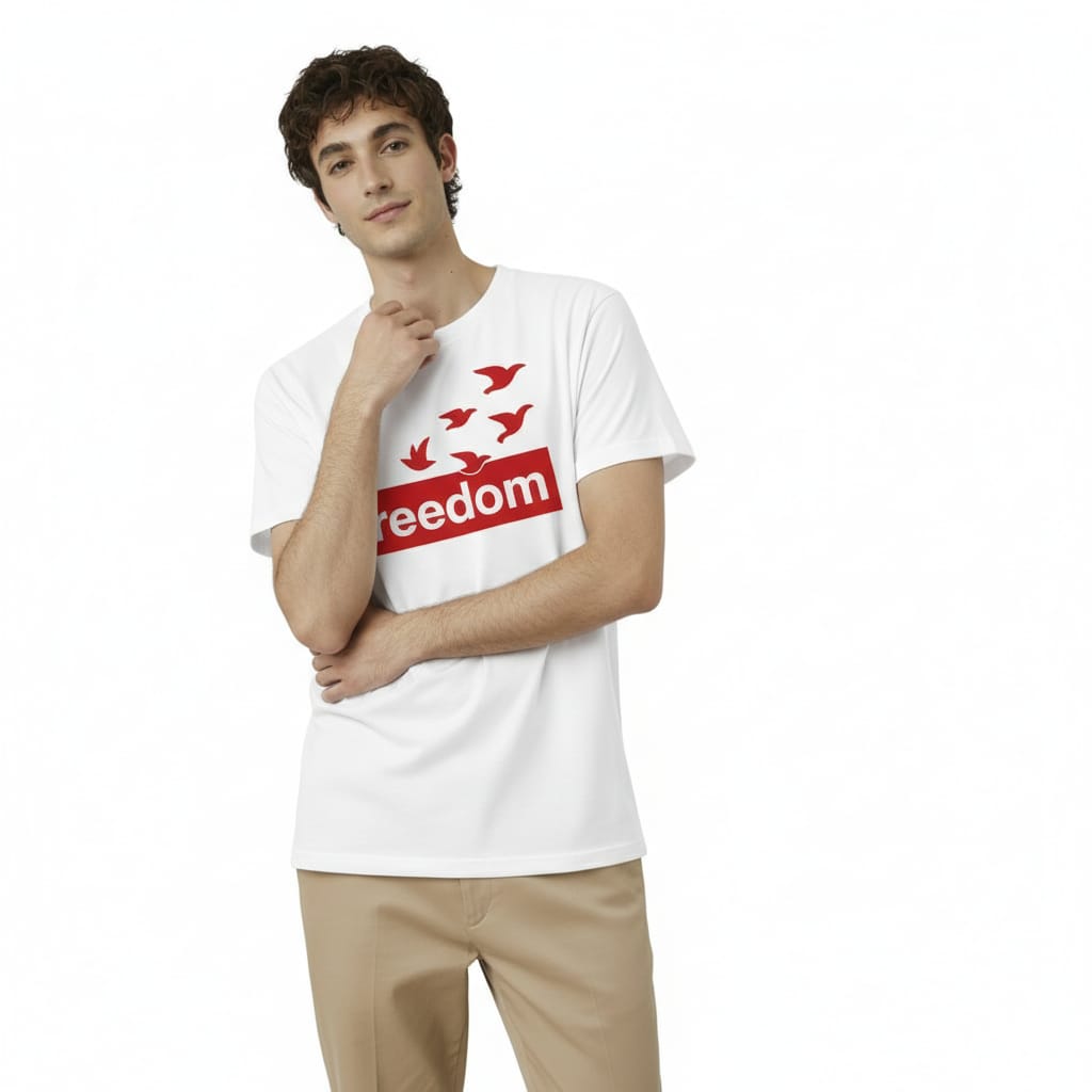 White Freedom Birds Graphic T-Shirt | Cotton