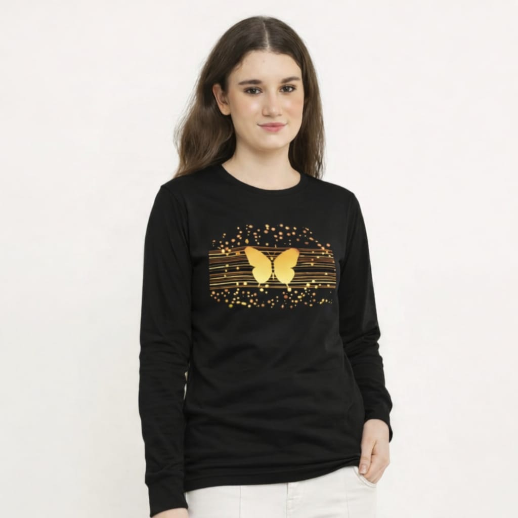 Women's Golden Butterfly Long Sleeve T-Shirt
