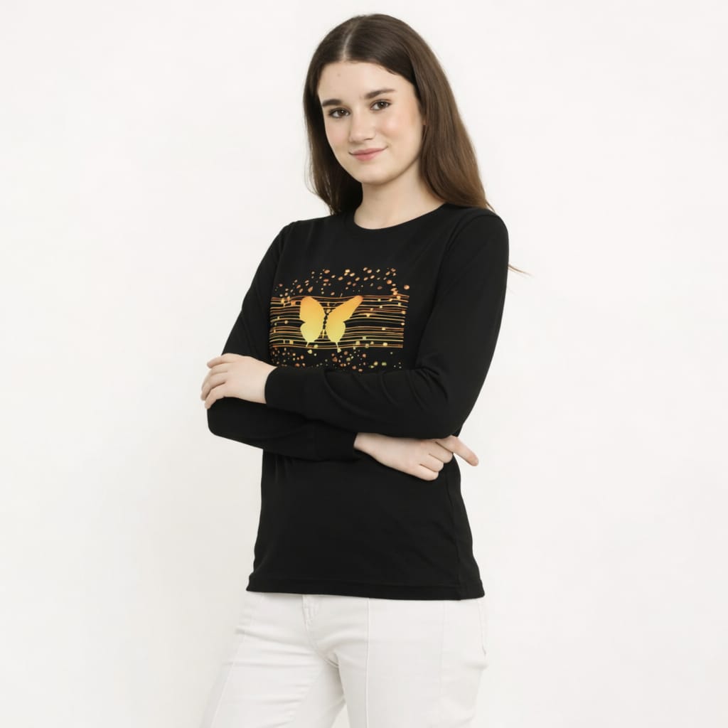Women's Golden Butterfly Long Sleeve T-Shirt