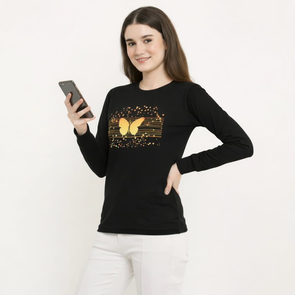 Women's Golden Butterfly Long Sleeve T-Shirt