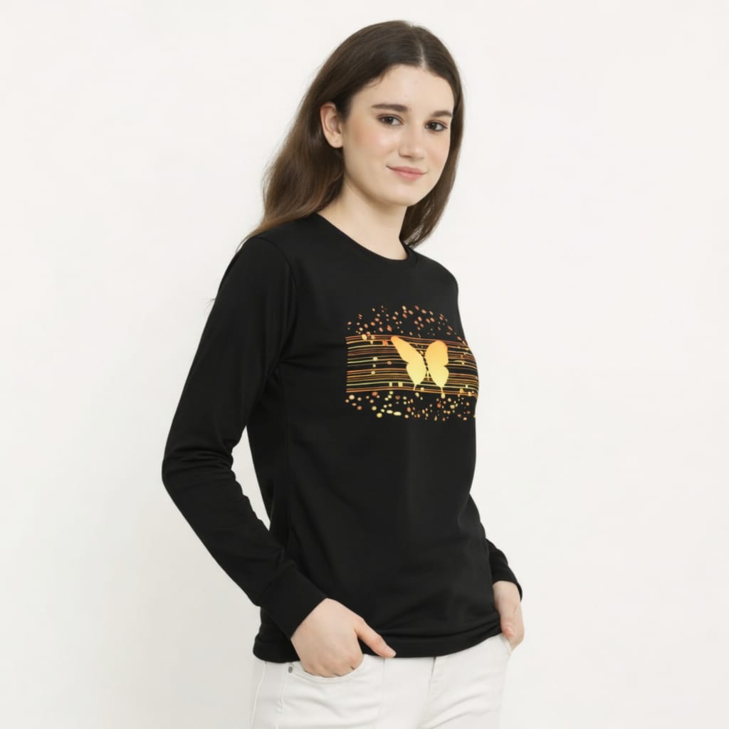 Women's Golden Butterfly Long Sleeve T-Shirt