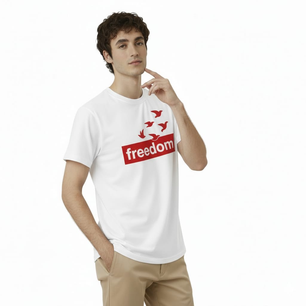 White Freedom Birds Graphic T-Shirt | Cotton